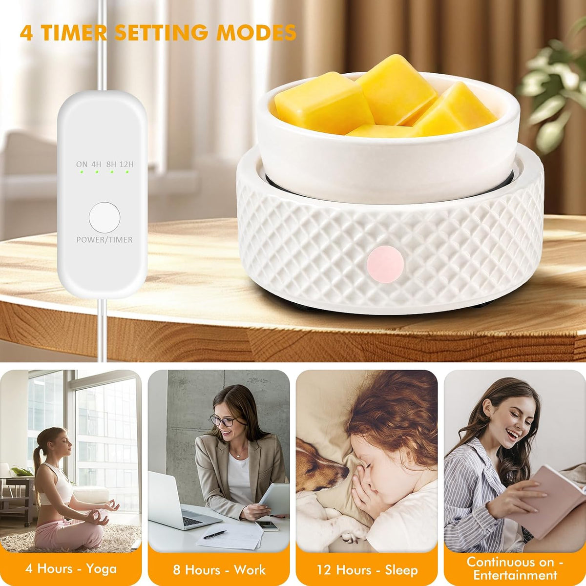 Wax Melt Burner Warmer with Timer Ceramic 4-in-1 Electric Candle Warmer Auto Shut-Off for Scented Wax Melts, Candle Jars, Essential Oil, Coffee Cup Warmer Home Decor Fragrance Gifts for Women - White