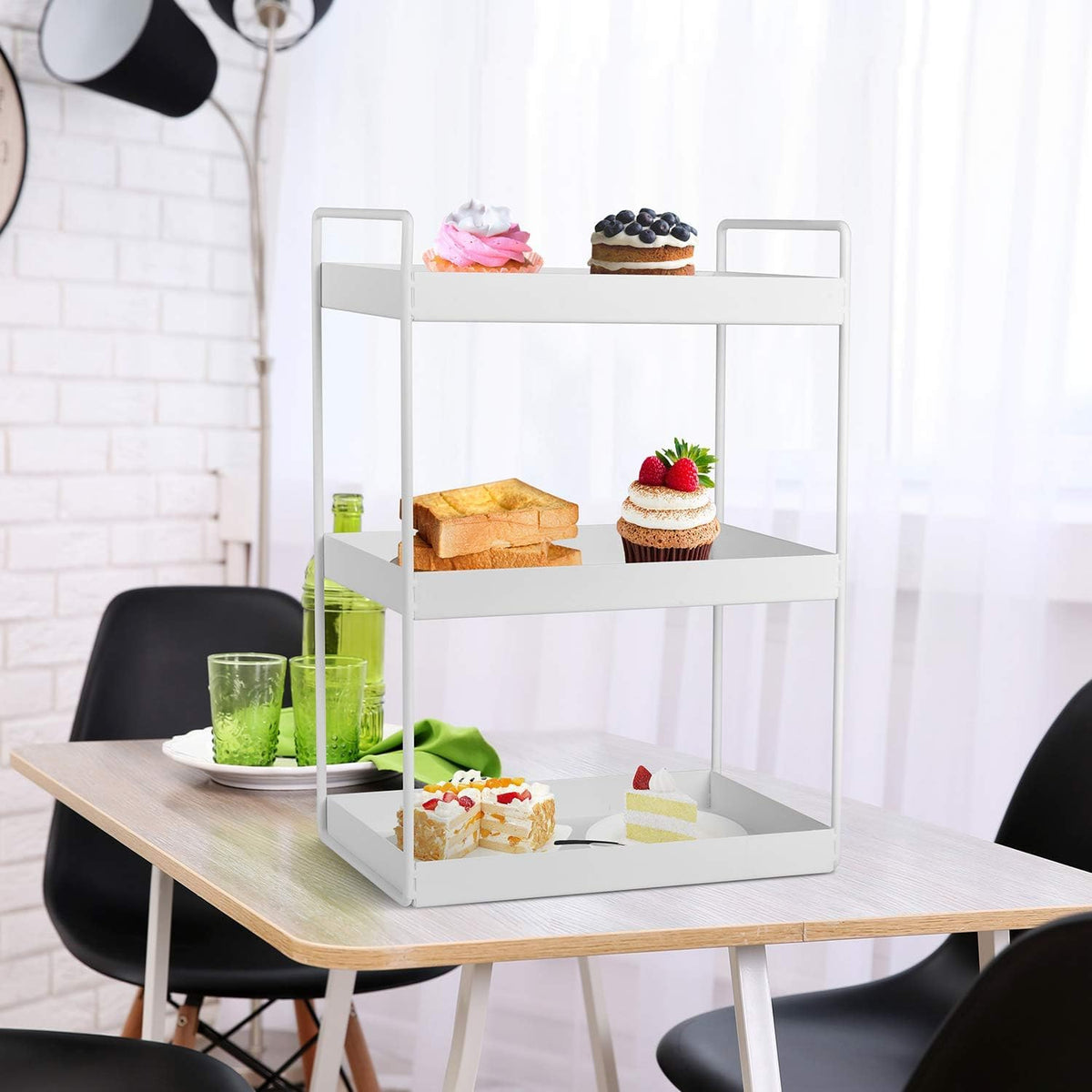 3-Tier Countertop Organizer, Bathroom Vanity Tray Makeup Storage Kitchen Spice Rack Standing Shelf Counter Storage, Metal Organizer Rack, Black