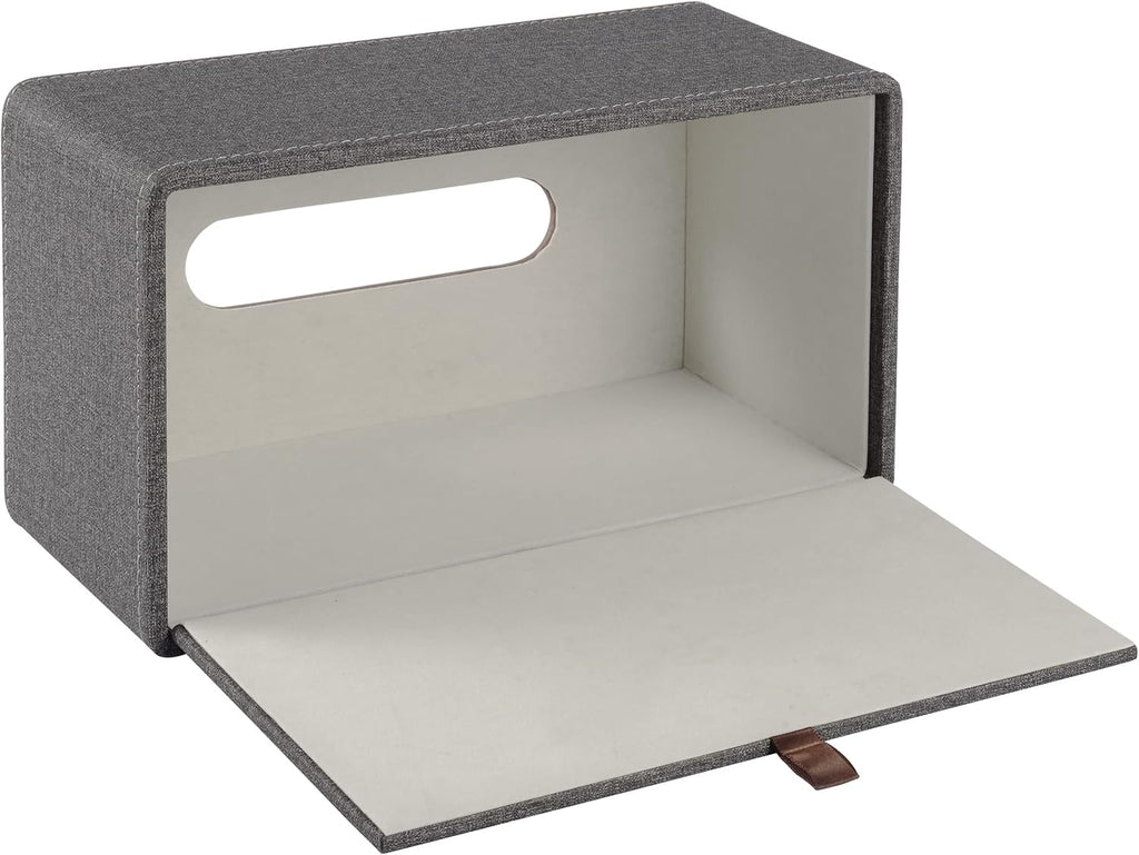 High-end Leather Tissue Box Holder Two Color Matching,Rounded Rectangle Napkin Pumping Paper Case Dispenser, Facial for Home Bathroom Dresser Office Automotive Decoration (Gray)