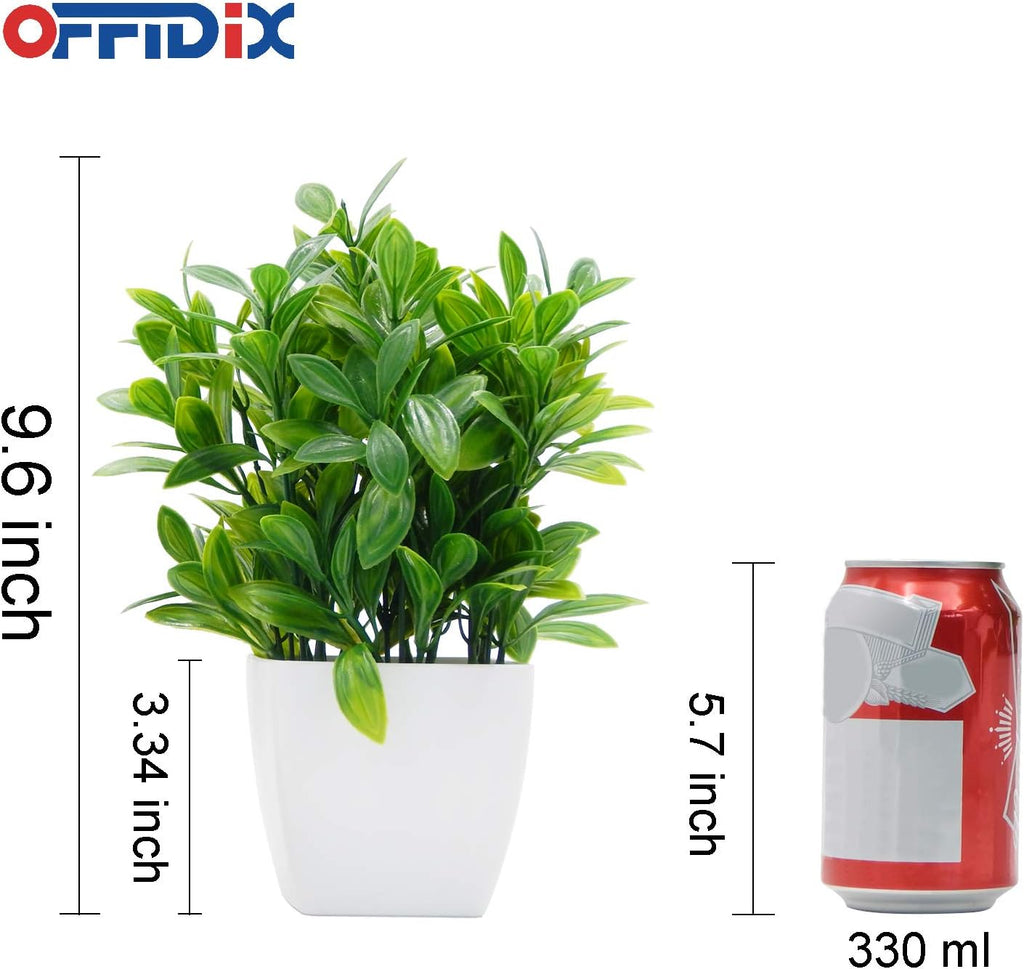 OFFIDIX Artificial Eucalyptus Plants with White Square Vase Small Artificial Tree for Office Desktop Decor Fake Plants for Home and Office Indoor Decorations
