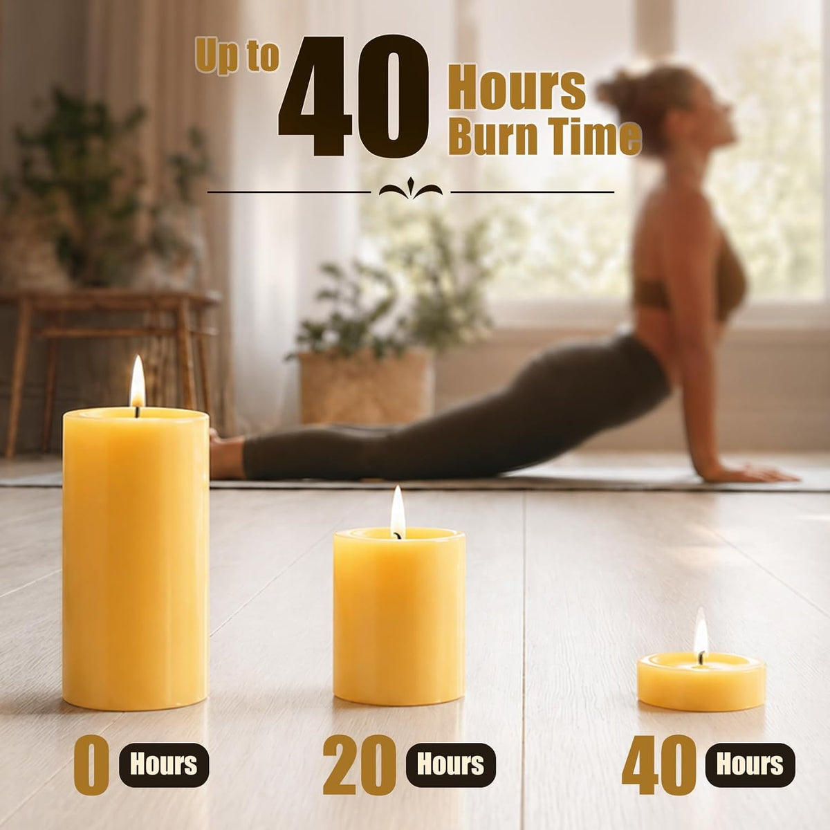 Natural Beeswax Pillar Candles Non Toxic, 240H Long Burning, 2"x4", 4Pack