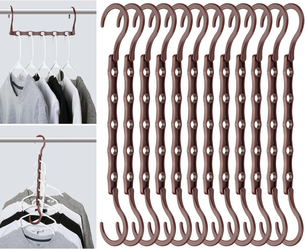 Mr. Pen- Space Saving Hangers for Clothes, 12 pcs, Mahogany Color, Plastic Multi Clothes Hangers Space Saving, 5 Slots, 360° Rotating Hooks