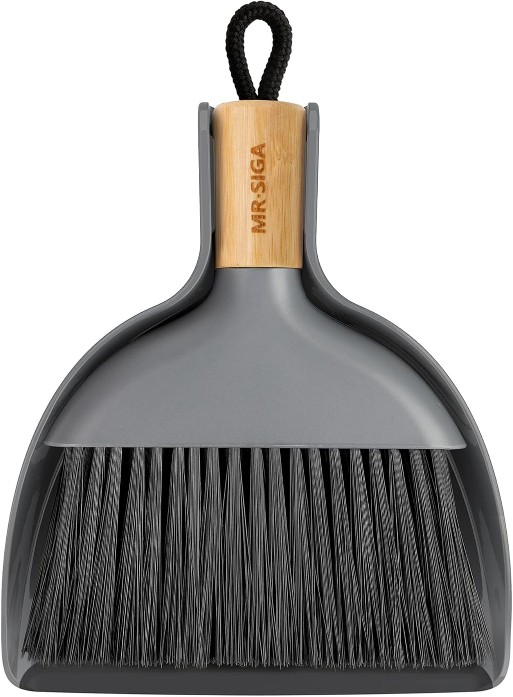 MR.SIGA Mini Dustpan and Brush Set, Bamboo Handle, Gray, 1 Set