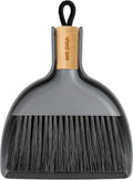 MR.SIGA Mini Dustpan and Brush Set, Bamboo Handle, Gray, 1 Set