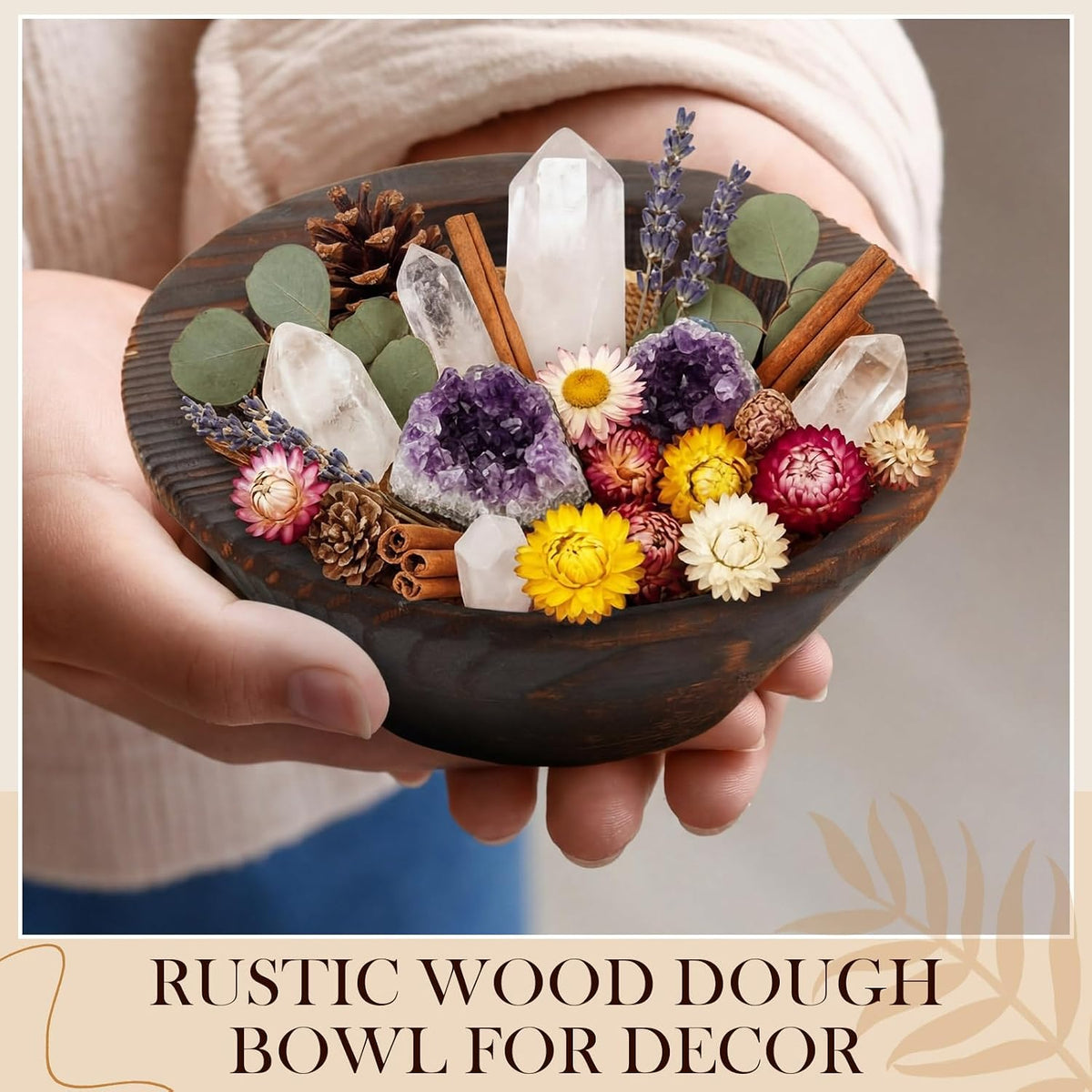 10 Pcs Wooden Dough Bowls for Decoration Passover Vintage Round Hand Carved Wood Bowl Bulk for DIY Crafts Decoration Farmhouse Supplies Housewarming Gift (Dark Brown)