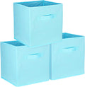 uxcell 3Pcs Fabric Storage Bins, 11 Inch Cube Storage Bin Foldable Storage Cube Organizer Bins with Handles for Shelf Closet, Nursery Home, Bedroom(Sky Blue)