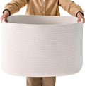 ICERZCZ White Laundry Basket, Blanket Baskets for Living Room, Cotton Rope Baskets for Storage, Woven Basket for Blankets, Toys, Clothes, Shoes, White, 25”x16”x16” (105L)