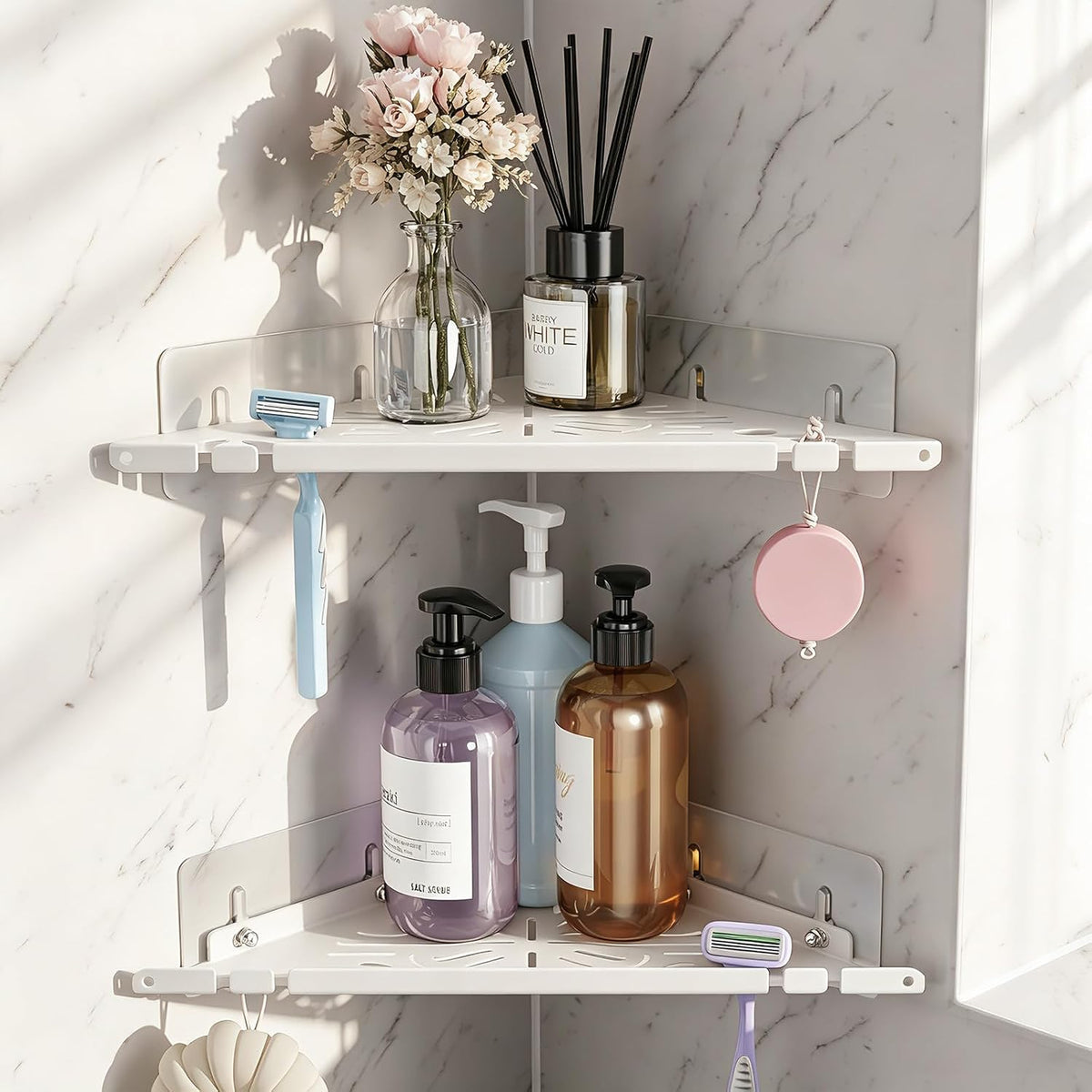 Corner Shower Caddy, 2 Pack Adhesive Shower Corner Organizer Shelf,No Drill