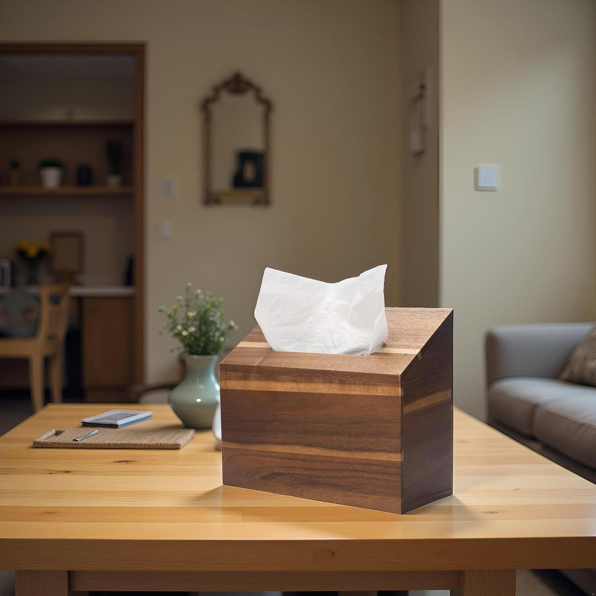 Hand Towel Box Cover Compatible with Kleenex Disposable Paper Hand Towels, Acacia Wood Hand Towel Holder for Bathroom Kitchen Living Room Countertop