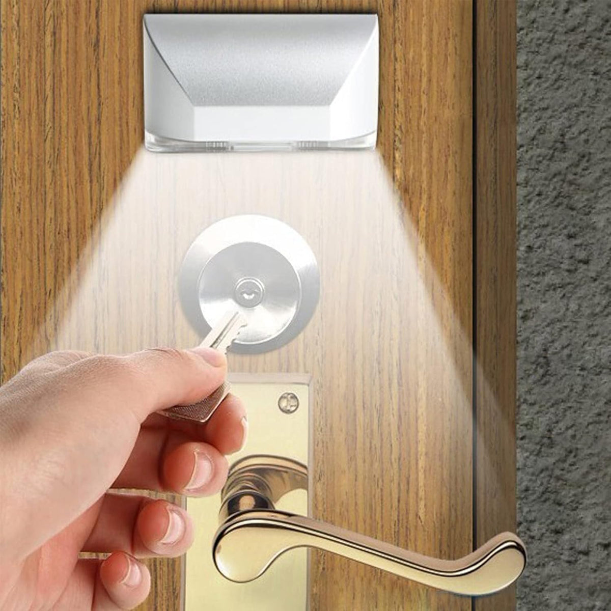 Key Light Door Light, Small Motion Sensor Light with 4 LED Bulbs, Battery Powered Night Lights for Hallway, Stairway, Kitchen, Closet, Bedroom (Silver)