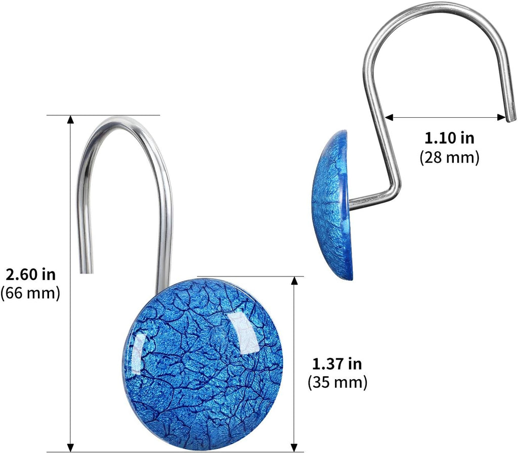 CHICTIE Blue Shower Curtain Hooks Rings,Set of 12 Decorative Marble Crack Shower Curtain Hooks,Stone Rustproof Shower Rings for Bathroom Curtains Rods