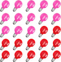 25 Pack G40 LED Red and Pink Replacement Light Bulbs, Shatterproof G40 LED Globe Lights Bulbs for Outdoor Patio String Lights Valentine's Day Party Christmas Decor, E12 C7 Candelabra Base, 2700K
