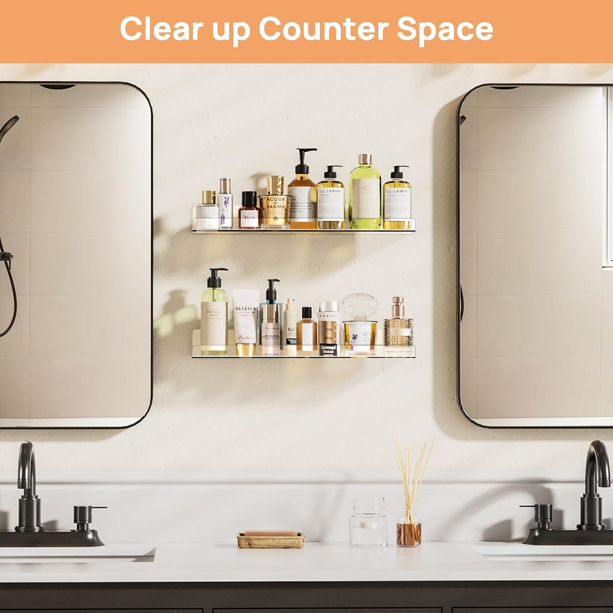 upsimples 2 Pcs 15" Acrylic Shelves for Wall Display and Storage, Clear