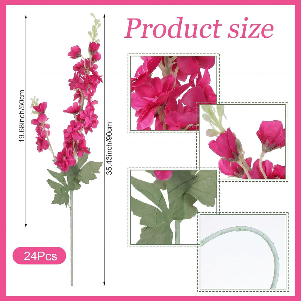 Thiccywoov 42 Pcs Rose Red Delphinium Artificial Flower Bulk, 34.25"
