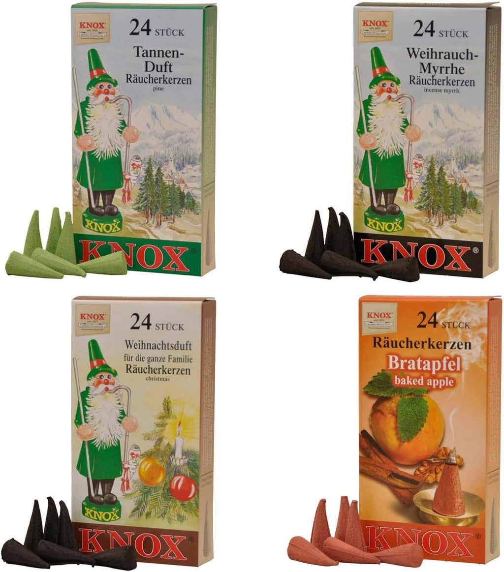 Knox 078750 Set Classic, 4 Packs of 24 Incense, Fir Tree, Myrrh, Scent, Baked Apple, Christmas Cones, Multicoloured, 2,5 x 1,2 x 1,2 cm