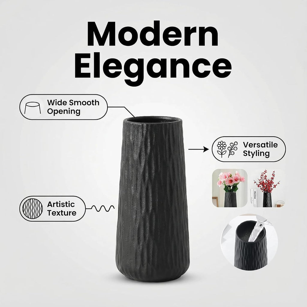 7.87" Ceramic Vase, Flower Vase, Ceramic Vase for Flowers, Vase for Dining Room, Bed Room, Reading Room, Office Decor (Black1)