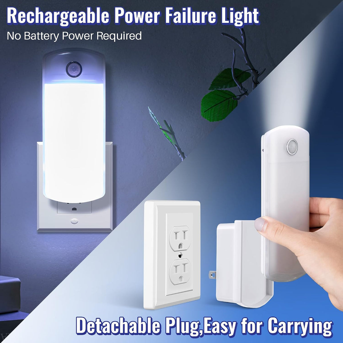 4 in 1 LED Power Failure Light for Home Power Outage, White Light, 2 Pack