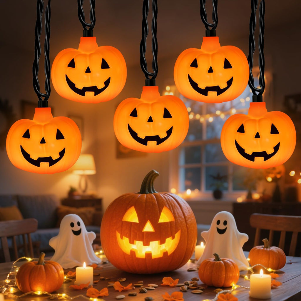 12Ft Halloween String Lights Plug in with 20 LED Pumpkin Lantern Lights, Novelty Jack O Lantern Lights LED Pumpkin Lights String Waterproof for Home Yard Party Indoor Outdoor Halloween Decor, 0.07W