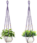 35 Inch Macrame Plant Hanger, Hanging Planter Basket with Wood Beads, Decorative Flower Pot Holder for Indoor Outdoor Boho Home Decor, Set of 2 (Purple)