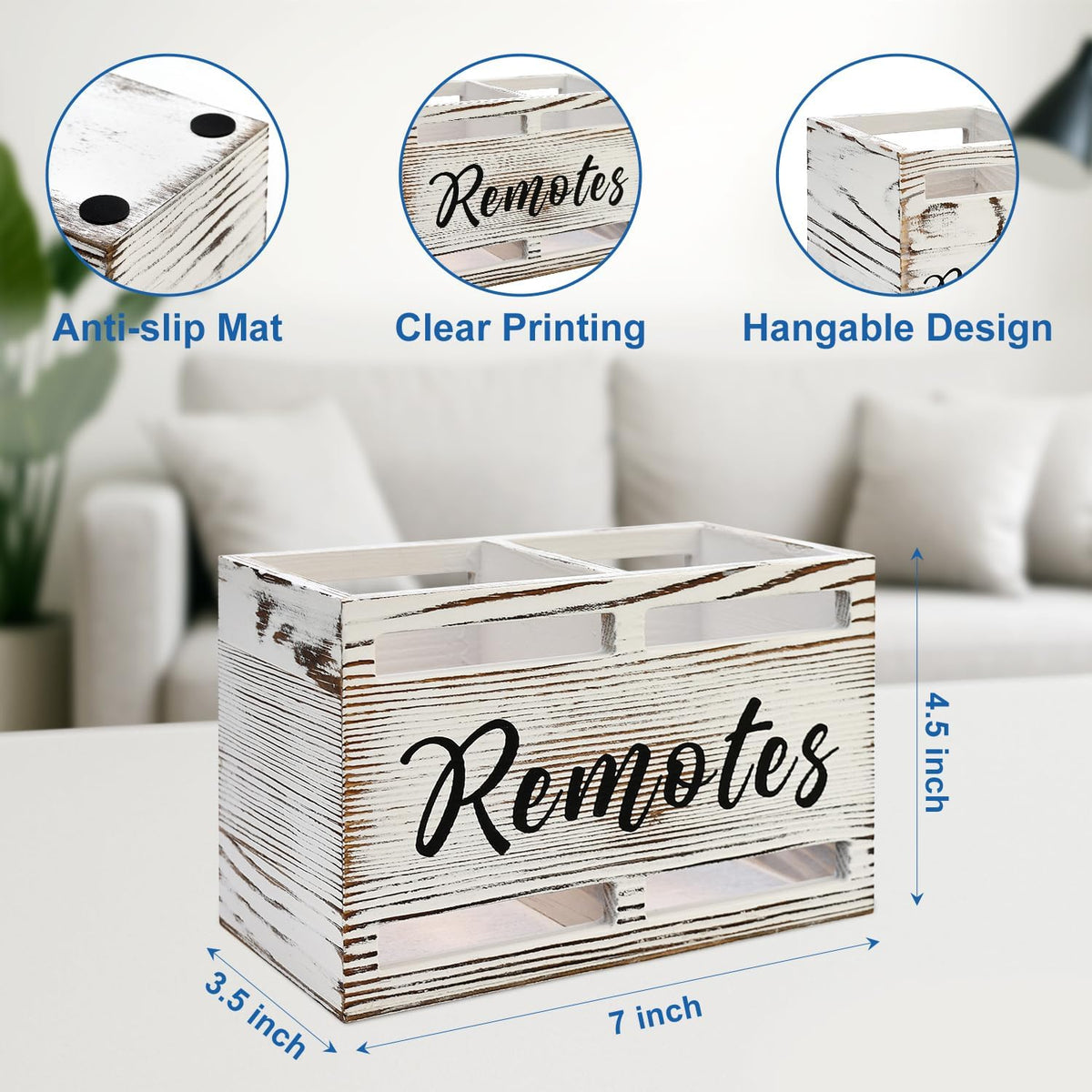 Wooden TV Remote Control Holder Wall Mount Remote Caddy Organizer for Table