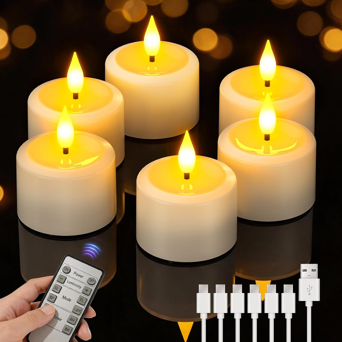 Yme Rechargeable Tea Lights with Remote, Up to 110H Long Lasting Candles