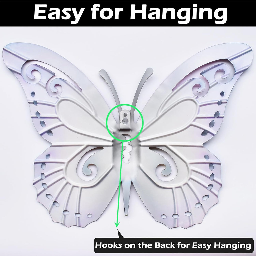 Akulgaci 2 Pack Butterfly Decorations, 14.5" Large Metal Butterflies Fence Garden Yard Art Wall Decor for Outdoor Patio Balcony Tree Front Porch, Vibrant Colors Purple Green