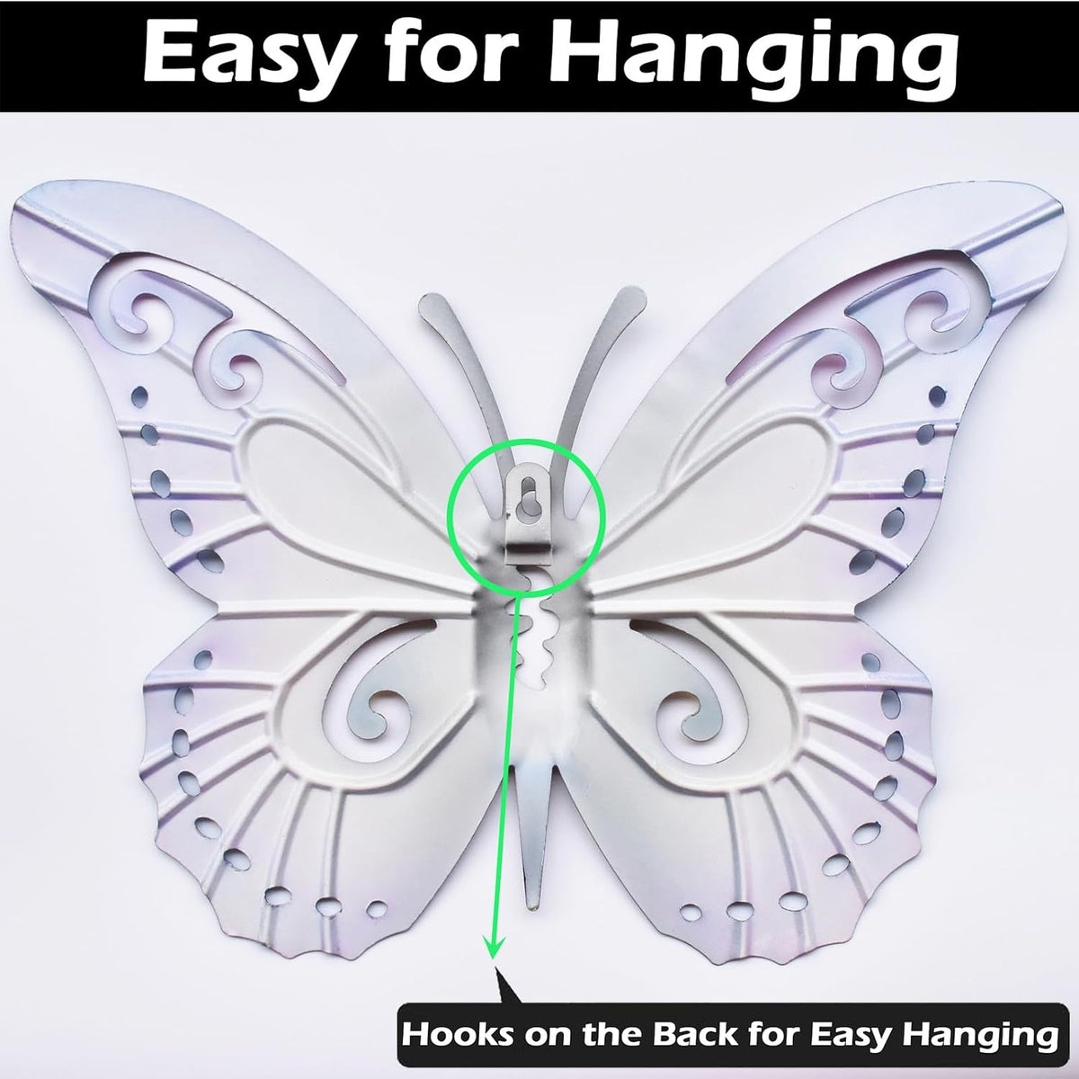 Akulgaci 2 Pack Butterfly Decorations, 14.5" Large Metal Butterflies Fence Garden Yard Art Wall Decor for Outdoor Patio Balcony Tree Front Porch, Vibrant Colors Purple Green