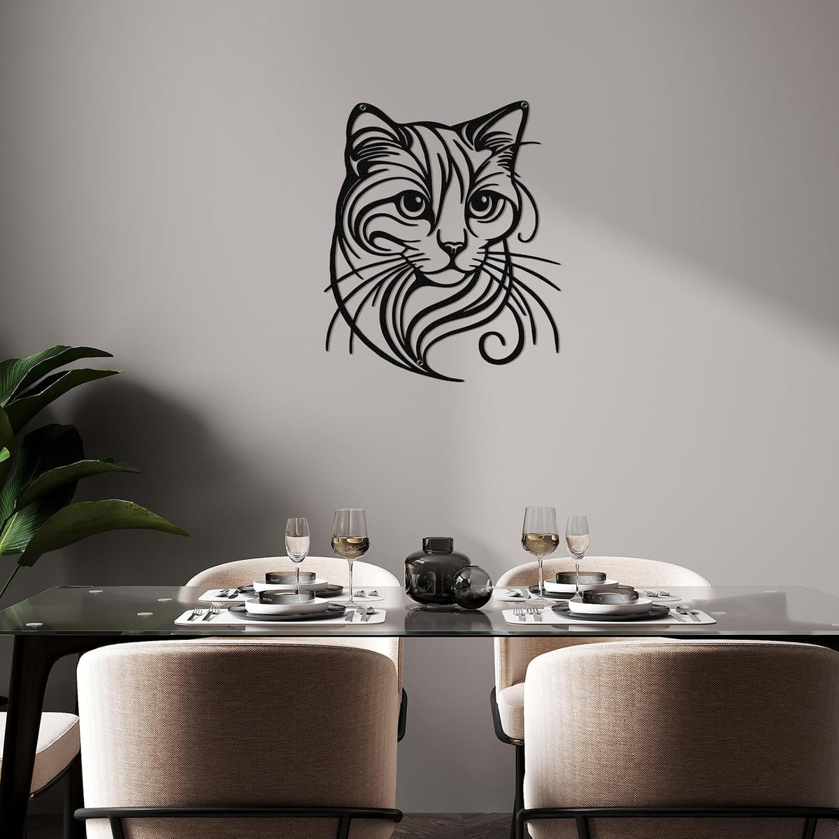 Otoolling Black Cat Wall Art Silhouette Metal Wall Decor, Cute
