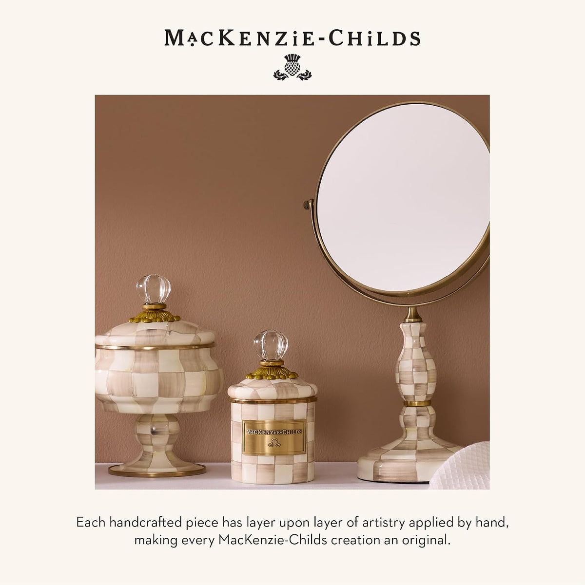MACKENZIE-CHILDS Enamel Tissue-Box Cover, Brown-and-White Mocha Check
