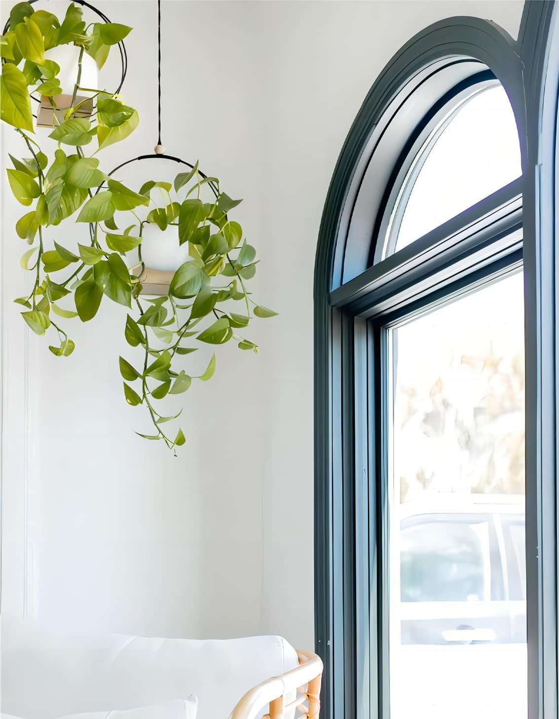 Plant Hanger with Wood Base - Boho Macrame Hanging Plant Holder for Indoor Plants Hanging Planter for Wall /Window/Room Decor Black (Pot & Plant Not Included)