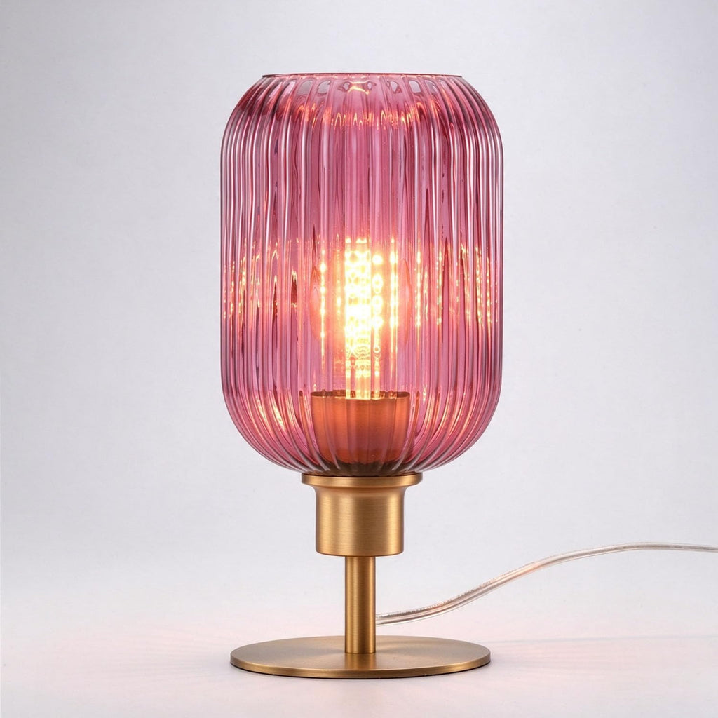 Mid Century Glass Table Lamp, Timer Build-In, Dimmable Desk Lamp, Purple