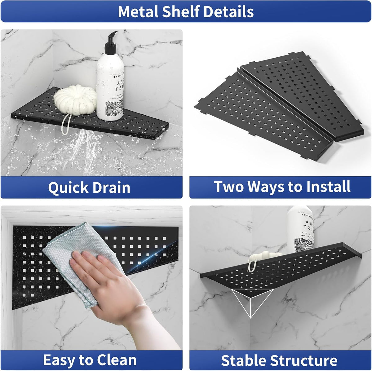 Corner Shower Shelf 12" Matte Black, 304 Stainless Steel