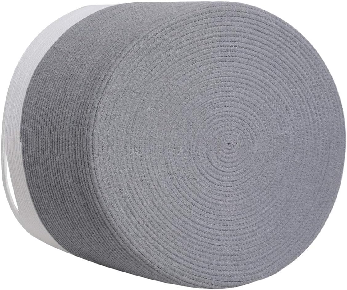 24x24x17 Inch Cottonphant Extra Large Round Blanket Basket for Living Room, Open Woven Cotton Rope Storage Basket, Jumbo Bin for Bedroom Playroom, Grey