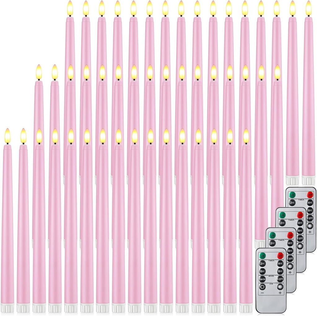 Reginary 48 Pcs Flameless Taper Candles with 4 Remote,Pink,11 Inches