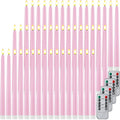 Reginary 48 Pcs Flameless Taper Candles with 4 Remote,Pink,11 Inches