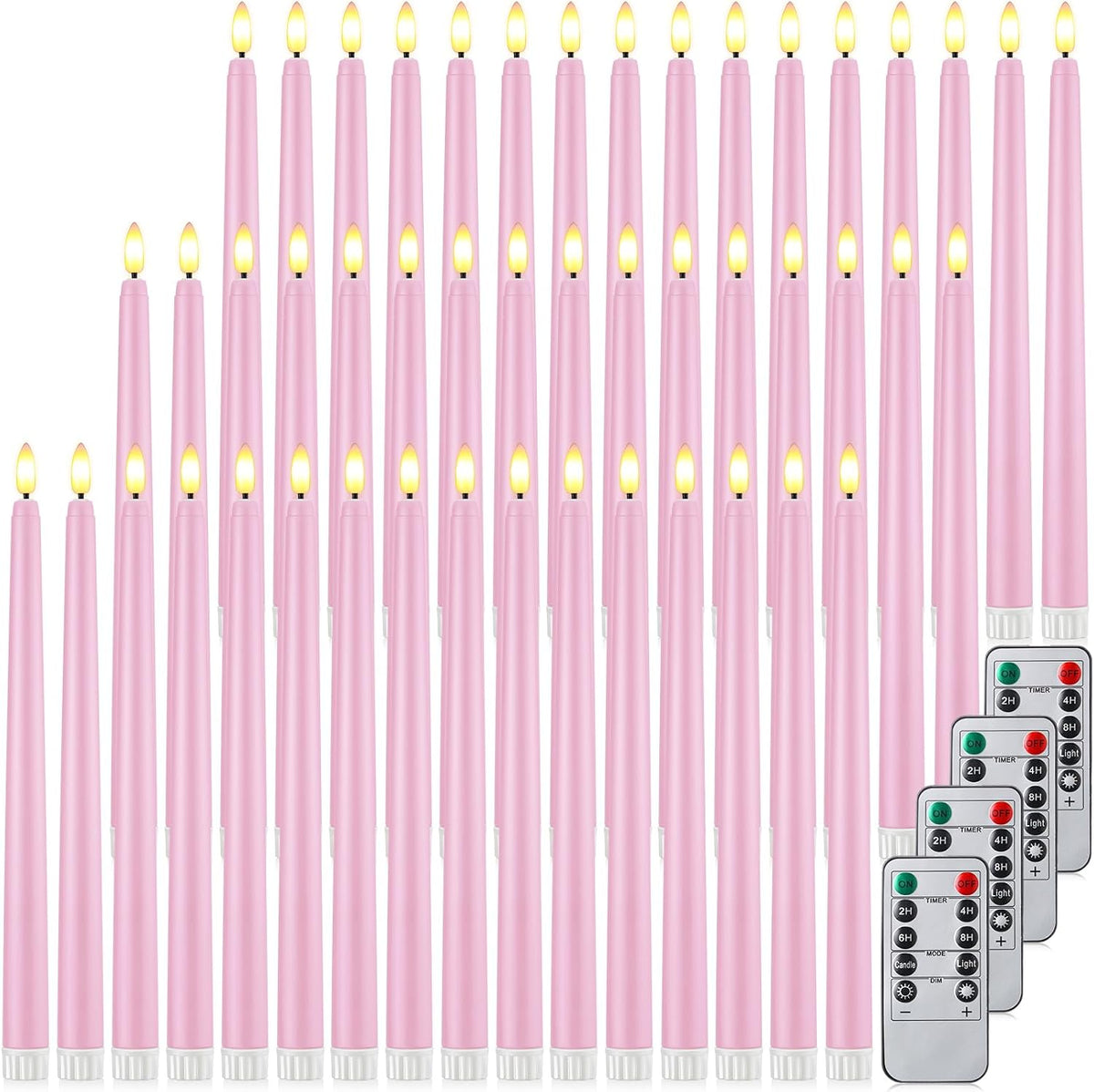 Reginary 48 Pcs Flameless Taper Candles with 4 Remote,Pink,11 Inches