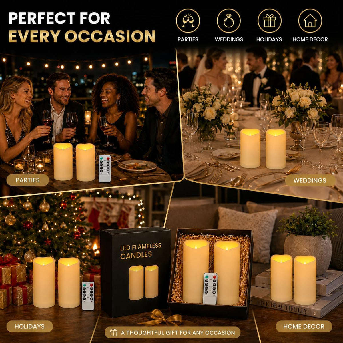 Enido Flameless Candles LED Candles Outdoor Waterproof Candles(D: 3" x H: 6") Battery Operated Plastic Pack of 2 Pillar