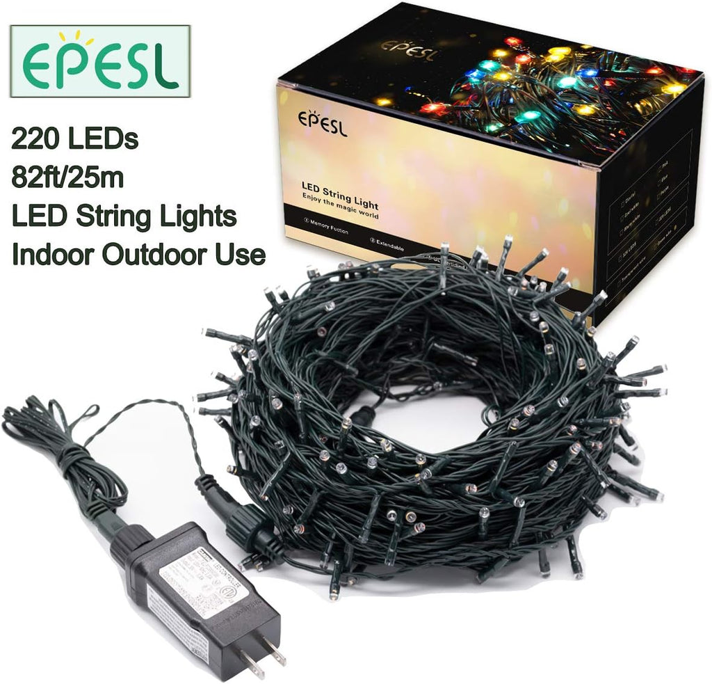 Indoor Christmas String Lights - 220 LEDs 82ft/25m Memory Function 8 Modes End-to-End Plug in Outdoor Waterproof Decorative Fairy Twinkle Xmas Lights for New Year/Tree/Wedding/Patio/Home - Warm White