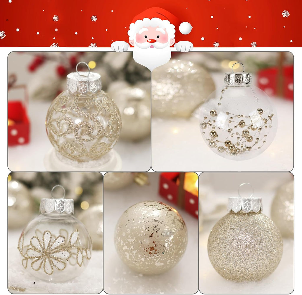 2.36" Clear Christmas Ornaments Set, 30ct Champagne Christmas Ornament Ball