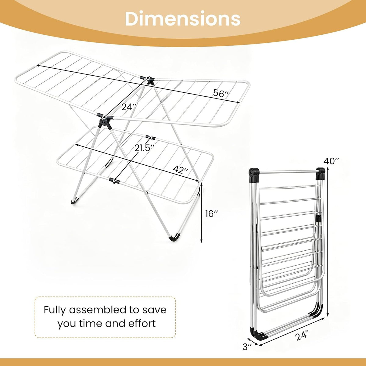 Tangkula Clothes Drying Rack Foldable, 2-Level Heavy-Duty Aluminum Laundry Drying Rack Collapsible with Height-Adjustable Wings, Space-Saving Freestanding Airer Clothing Dryer Stand for Indoor Outdoor