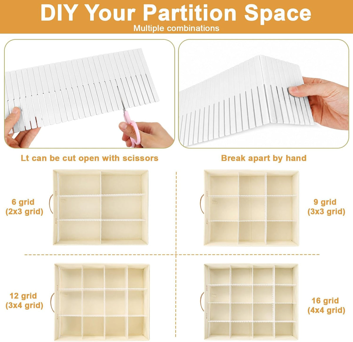 Minimalist Home DIY Underwear Drawer Organizer-Dustproof Sock Organizer with 6pcs Drawer Divider Adjustable Cream White Stackable Closet Storage Bins for Bra Socks Ties