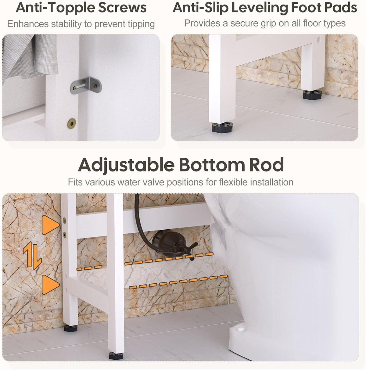 Homde Bathroom Over Toilet Storage Rack: Adjustable 4-Tier Bamboo (White)