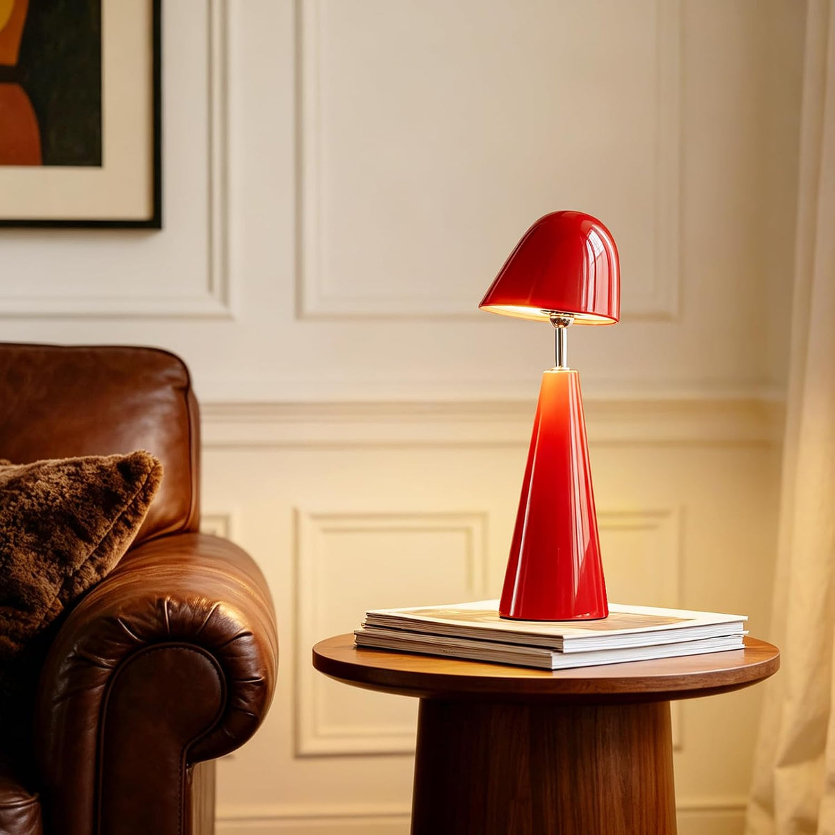 Modern Red Table Lamps , Cordless Rechargeable Desk Lamp，for Living Bedroom