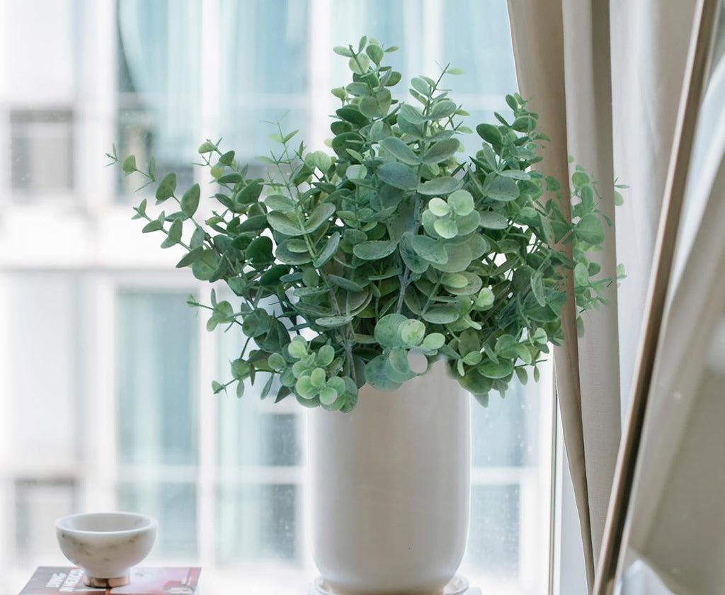 5Pcs Artificial Eucalyptus Stems，Artificial Greenery Fake Dust Frosted Eucalyptus Branches Leaves，Fake Plants for Decoration (Sage Green- 13.8 in)