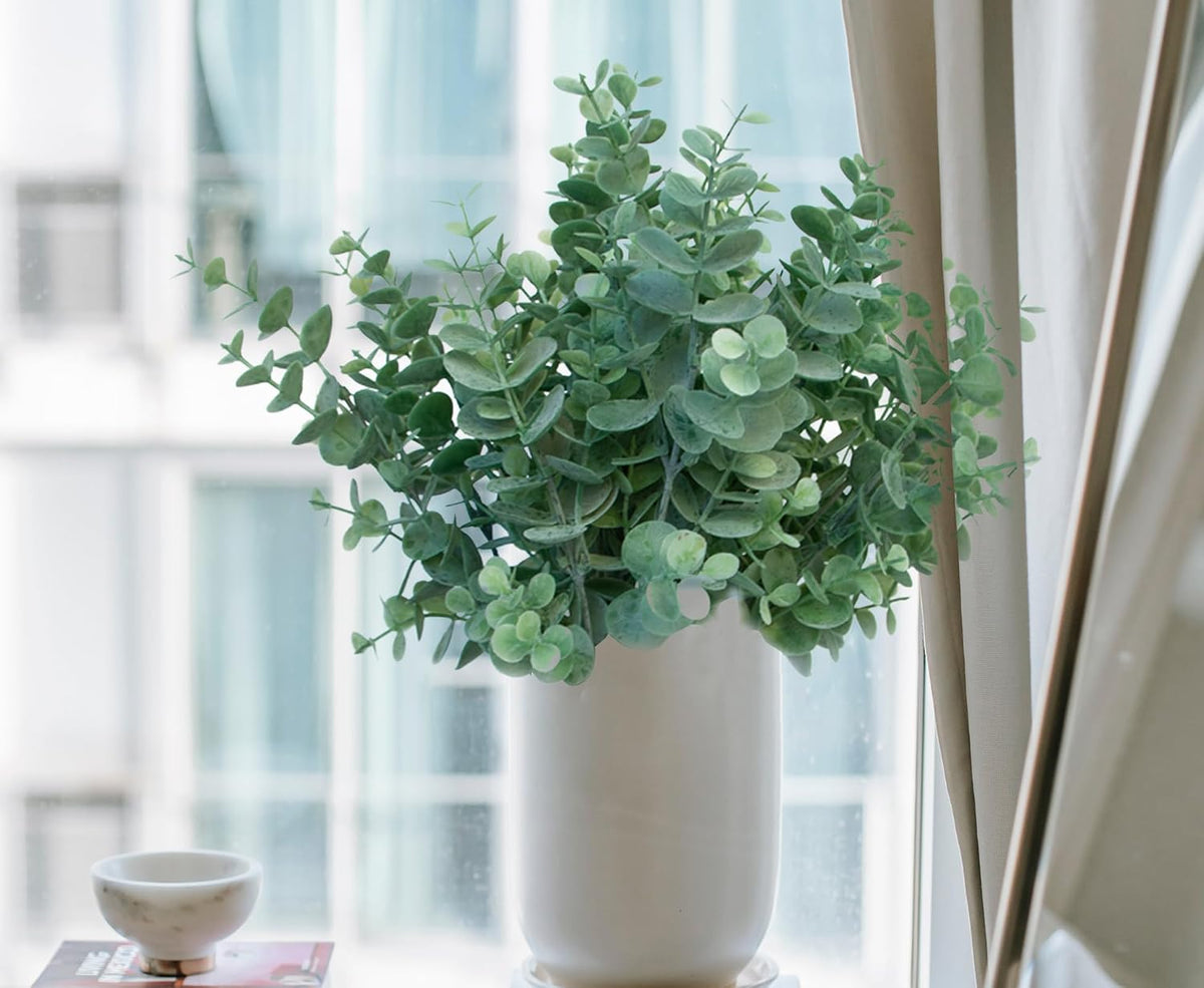 5Pcs Artificial Eucalyptus Stems，Artificial Greenery Fake Dust Frosted Eucalyptus Branches Leaves，Fake Plants for Decoration (Sage Green- 13.8 in)