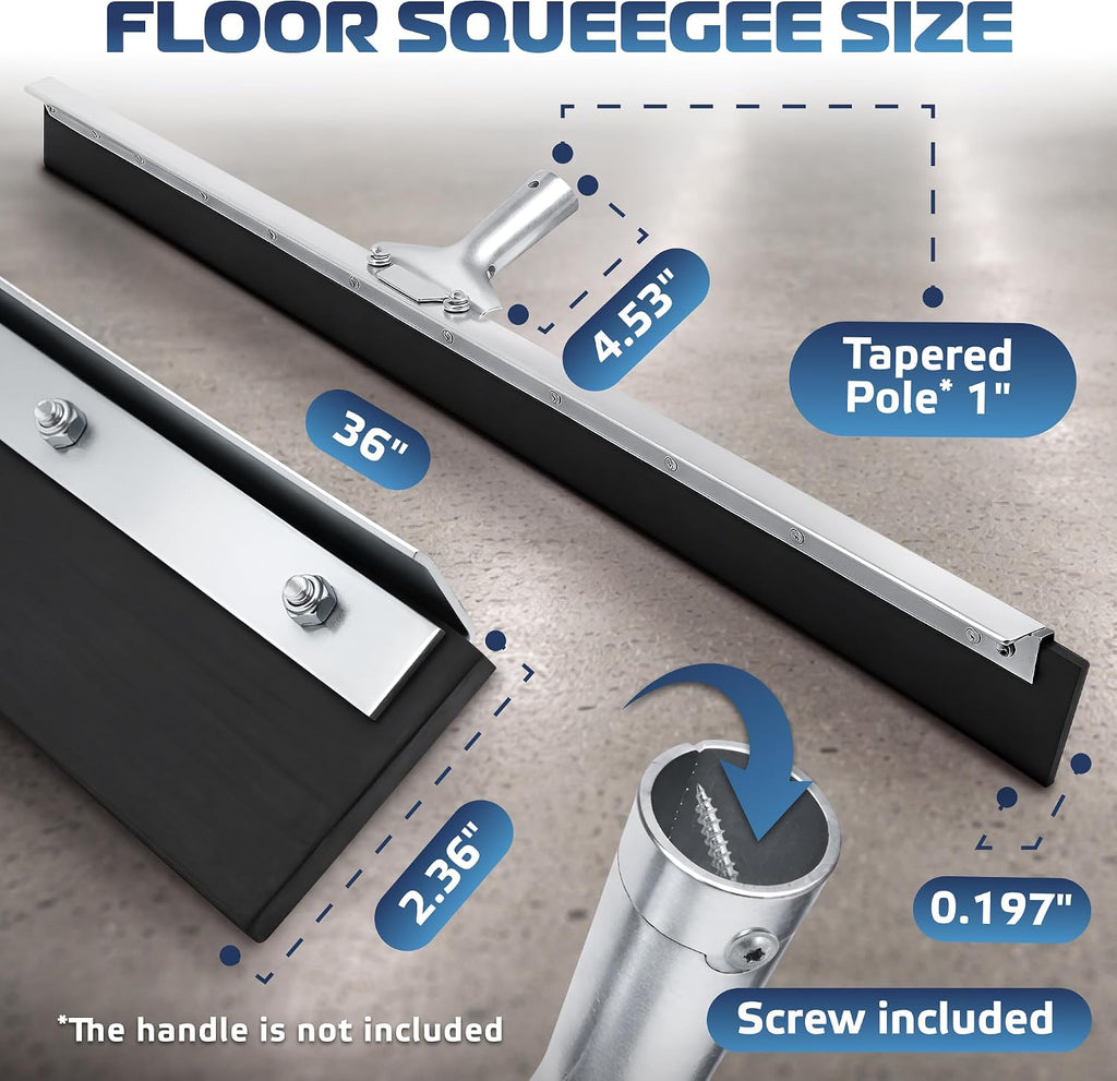 DSV Standard Garage Floor Squeegee 36’’, Large Neoprene Blade Asphalt Squeegee, Taper Pole Connection - Handle Sold Separately for Tiles, Concrete and Asphalt