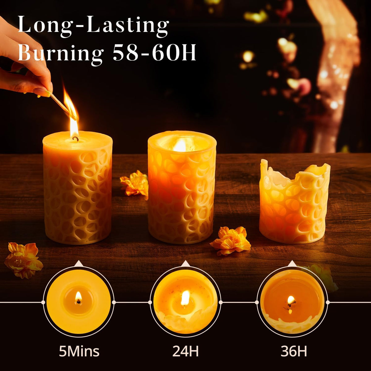 Ashlux Beeswax Pillar Candles 3x4 inch, 100% Pure Beeswax Candles