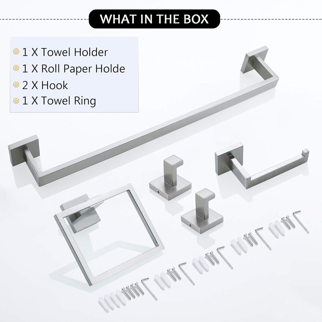 Towel Bar Set 5 Pieces Brushed Nickel Bathroom Hardware Set|Stainless Steel Wall Mounted 23.6-Inch Towel Rack