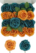 TINGE TIME Artificial Flowers Fall Flowers Combo Box Set, 16PCS Fake Rose Silk Flower w/Stem for DIY Wedding Bouquets Centerpieces Baby Shower Party Home Spring Decoration (Burnt Orange & Dark Teal)