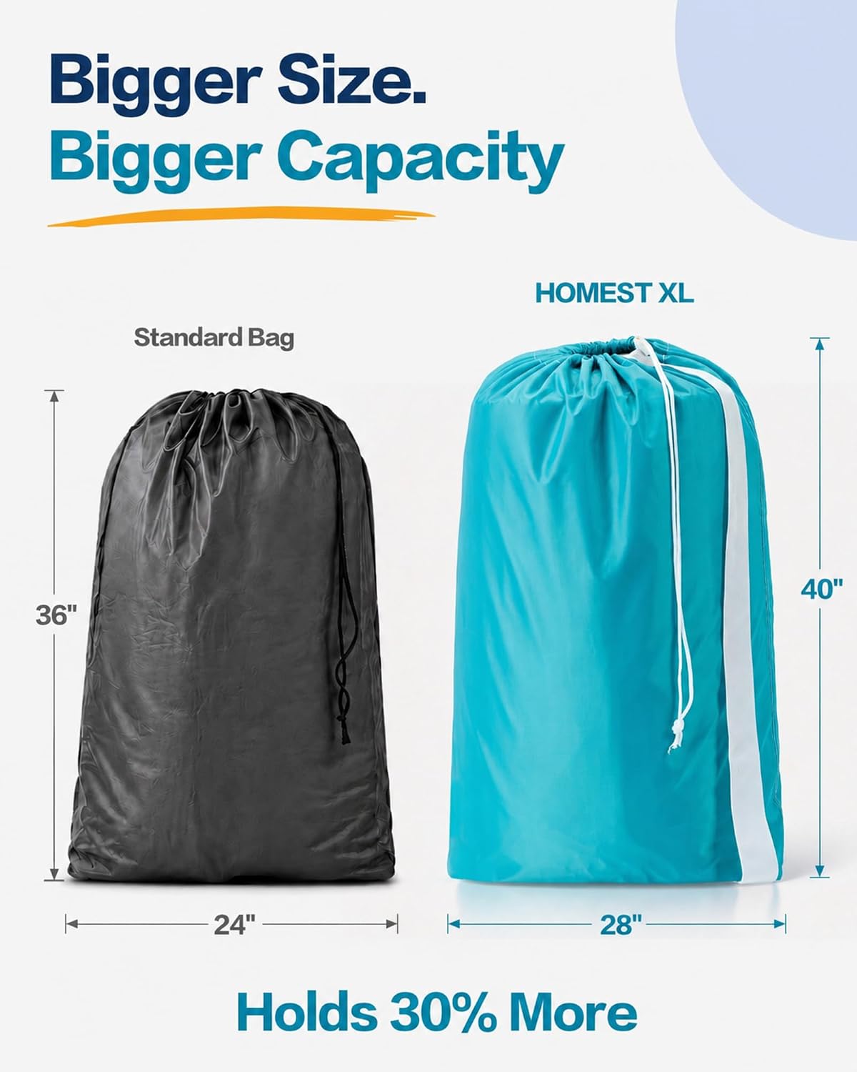 HOMEST 2 Pack XL Nylon Laundry Bag with Strap, Large Dirty Clothes Organizer, Easy Fit a Laundry Hamper or Basket, Can Carry Up to 4 Loads of Laundry, Black and Sky Blue